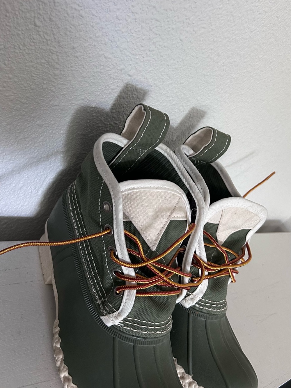 L.L. Bean Olive Green and White Women's Duck Boots